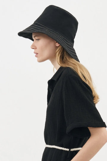 Playa Contrast Stitch Bucket Hat - Black by The Handloom The Handloom