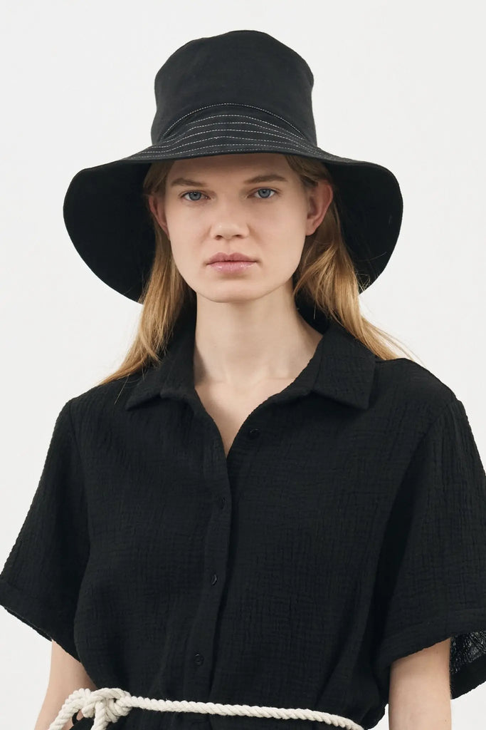 Playa Contrast Stitch Bucket Hat - Black by The Handloom The Handloom