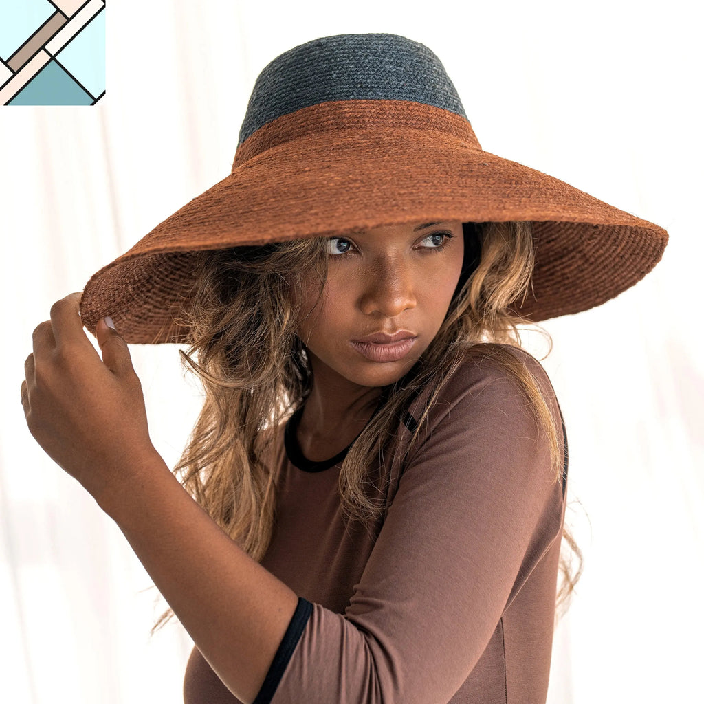 RIRI DUO Jute Straw Hat, in Burnt Sienna & Black by BrunnaCo BRUNNA CO