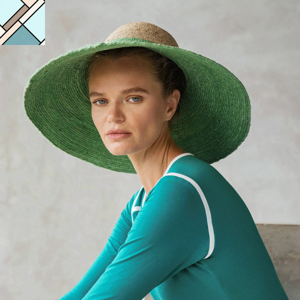 Riri Duo Jute Straw Hat, in Natural & Kelly Green by BrunnaCo BRUNNA CO