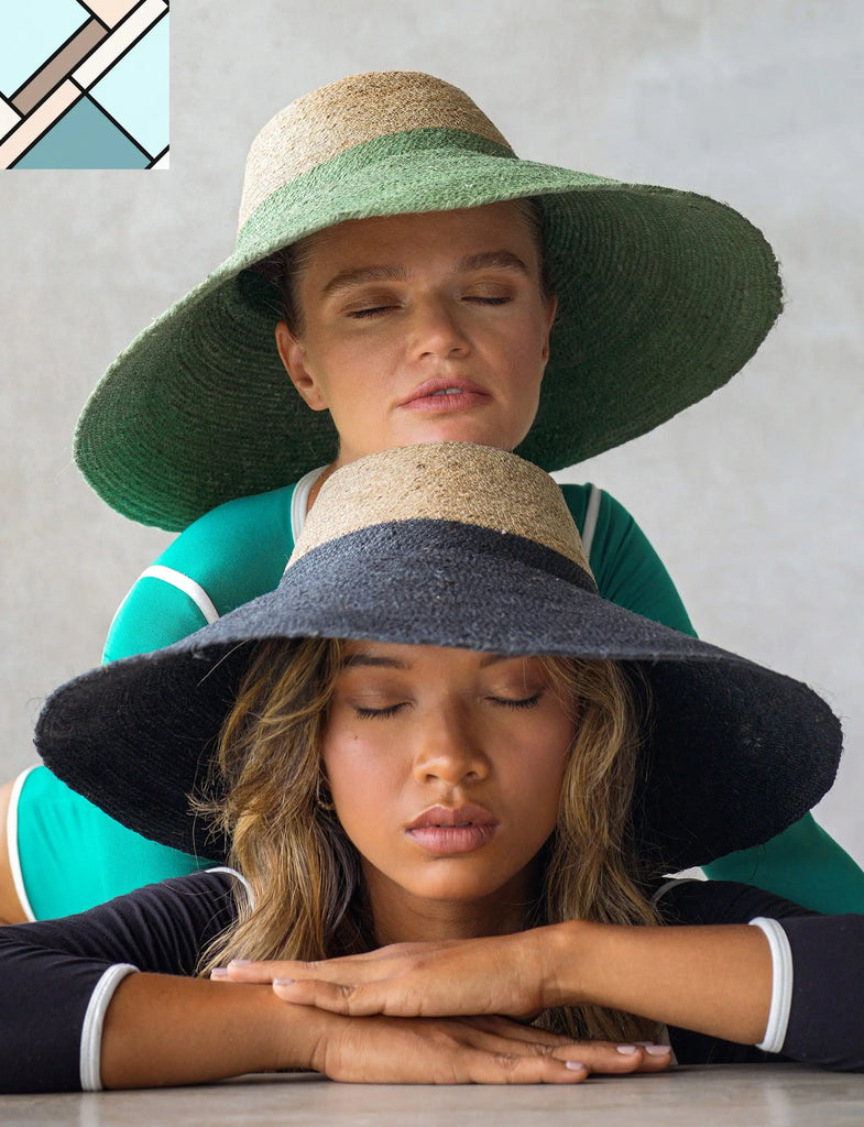 Riri Duo Jute Straw Hat, in Natural & Kelly Green by BrunnaCo BRUNNA CO