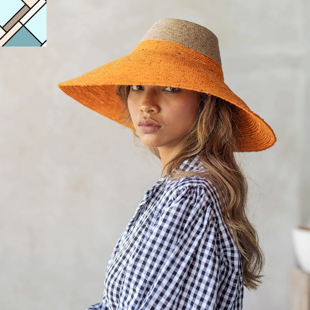 Riri Duo Jute Straw Hat, in Pumpkin Orange by BrunnaCo BRUNNA CO