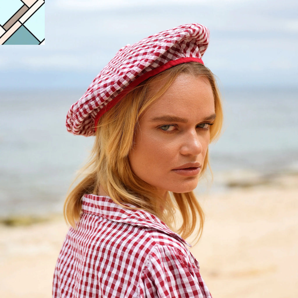 SIMONE Gingham Beret Hat in Red by BrunnaCo BRUNNA CO