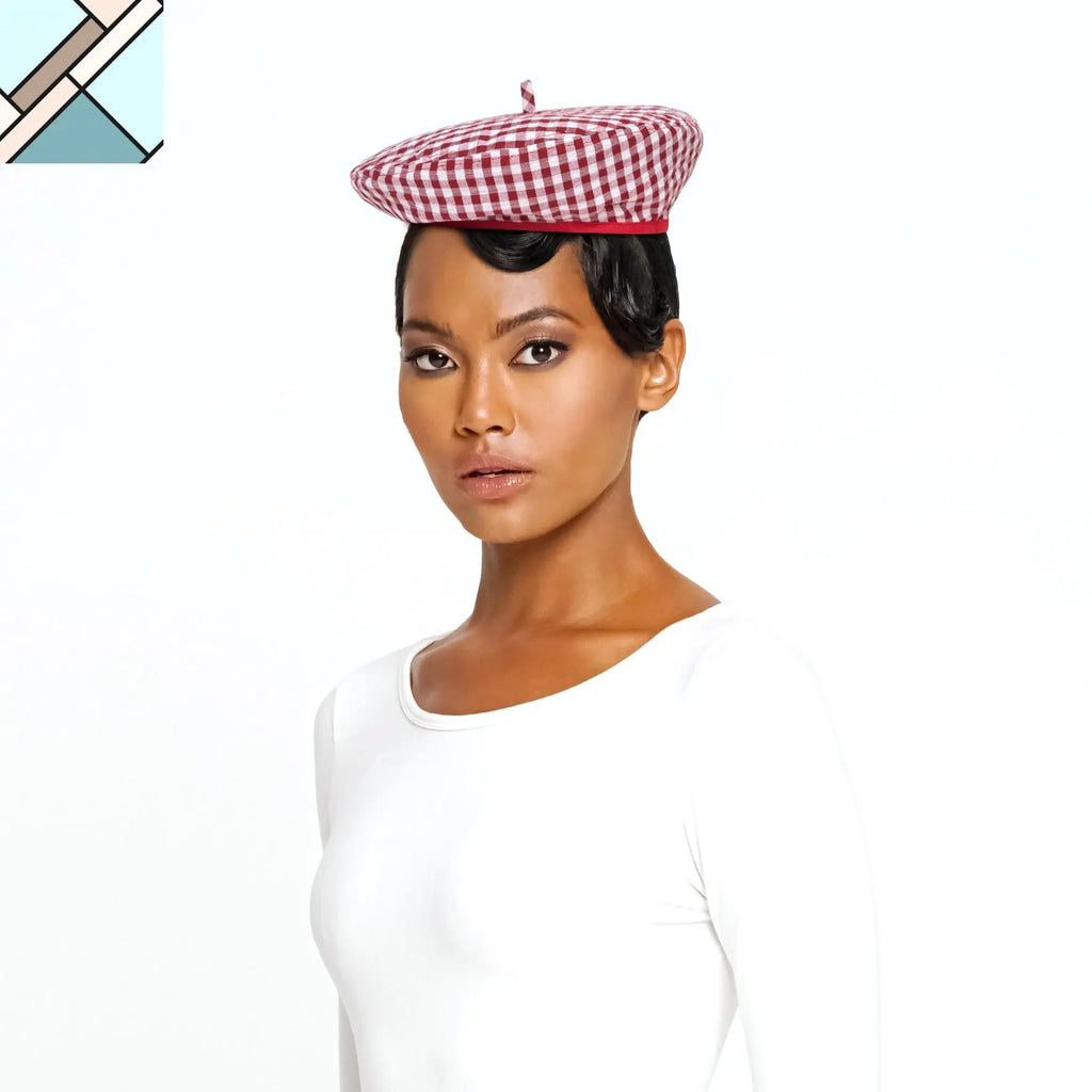 SIMONE Gingham Beret Hat in Red by BrunnaCo BRUNNA CO