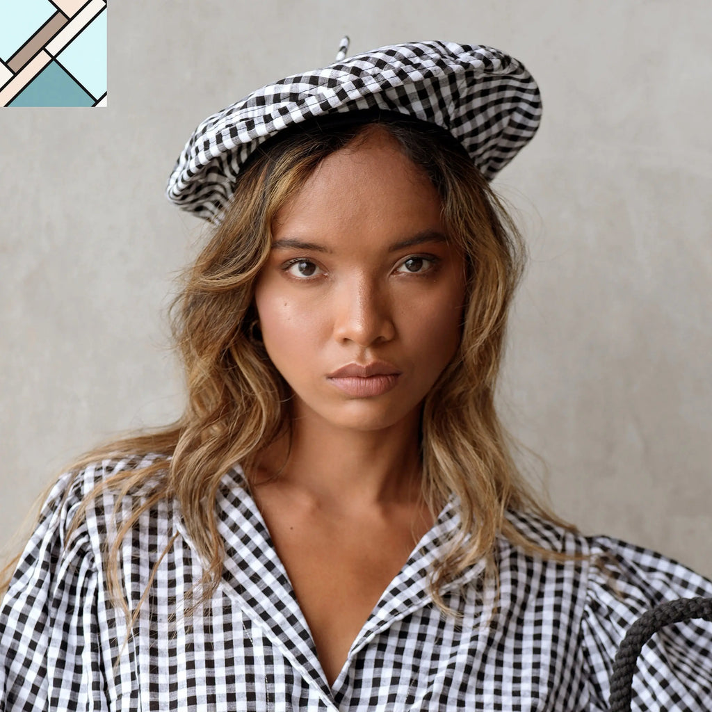 SIMONE Gingham Beret Hat, in Black by BrunnaCo BRUNNA CO