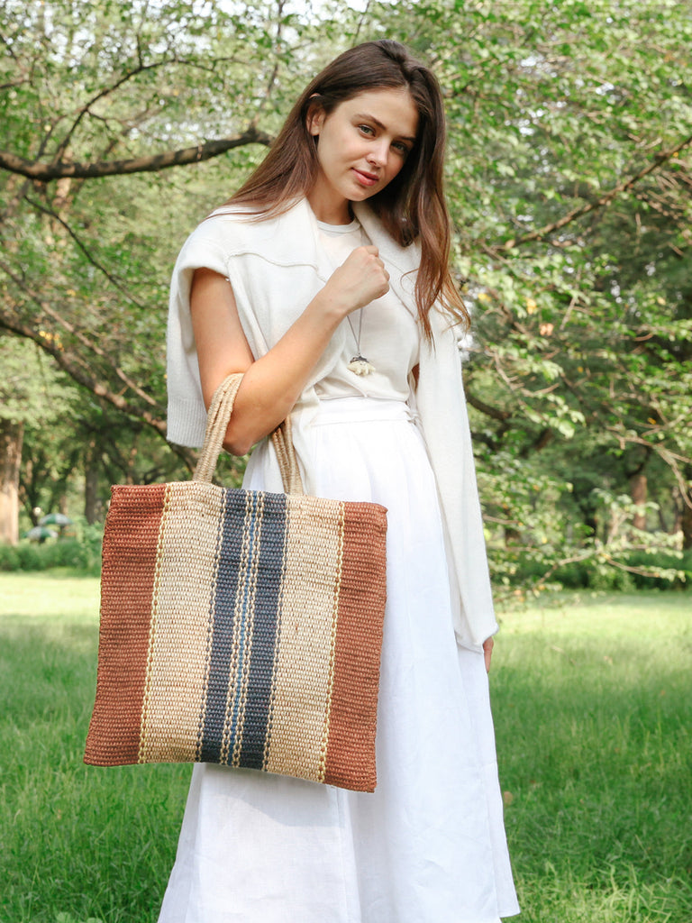 Dora Jute Tote Bag - Multi Light Brown by KORISSA KORISSA