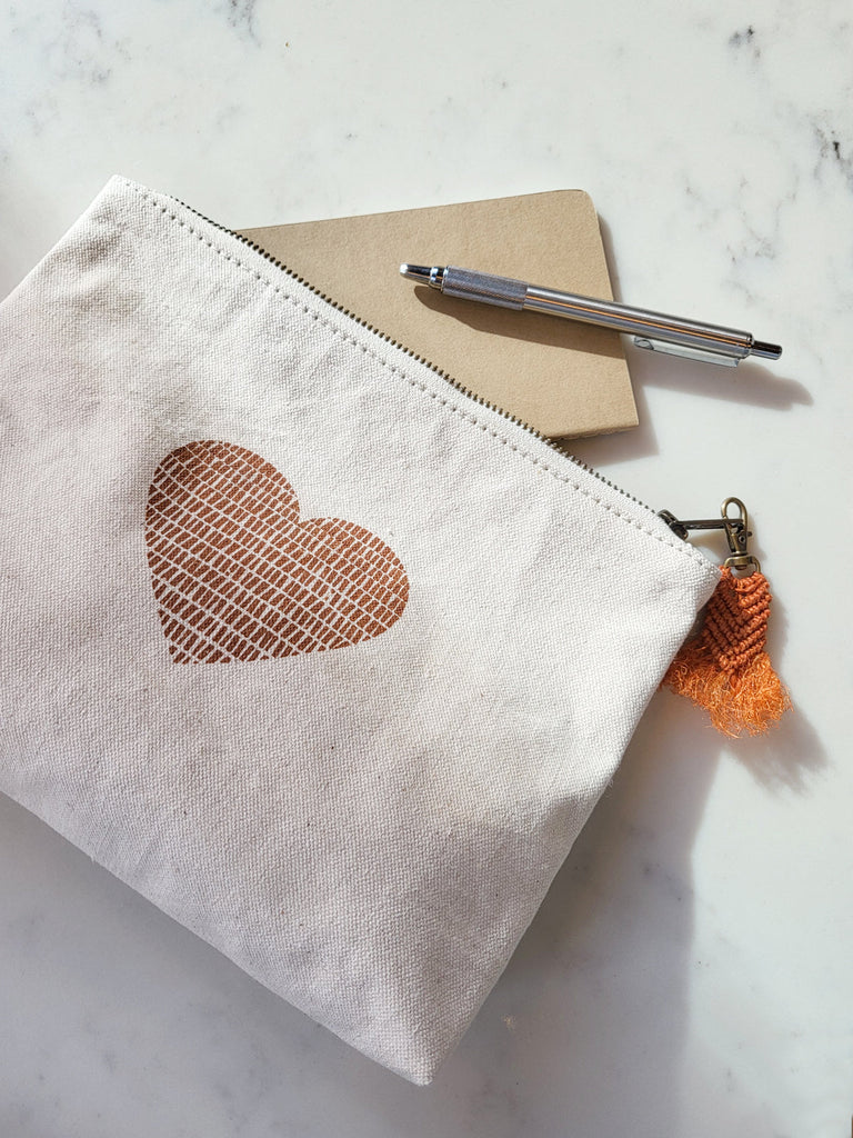 Hand Screen Printed Cotton Canvas Pouch - Love by KORISSA KORISSA