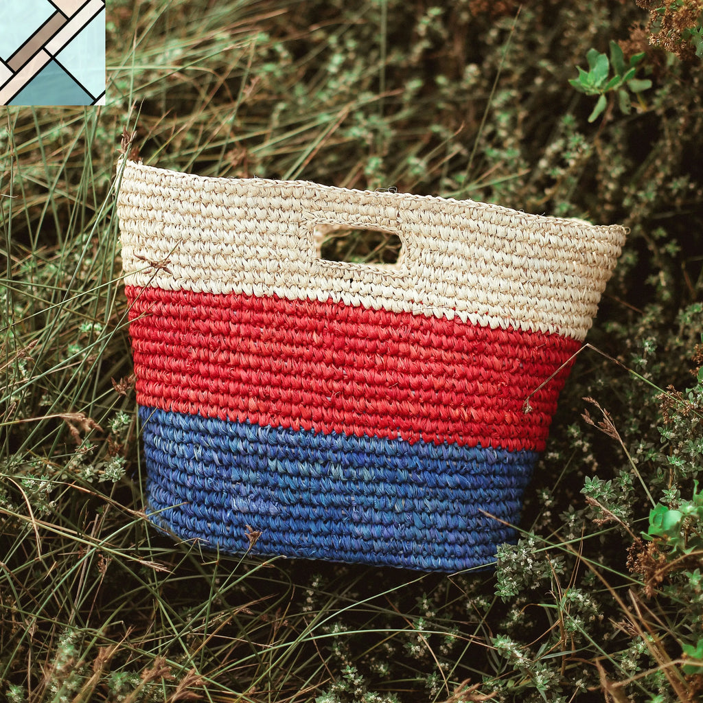 Sayan Raffia Tote Bag, in Red & Blue by BrunnaCo BRUNNA CO