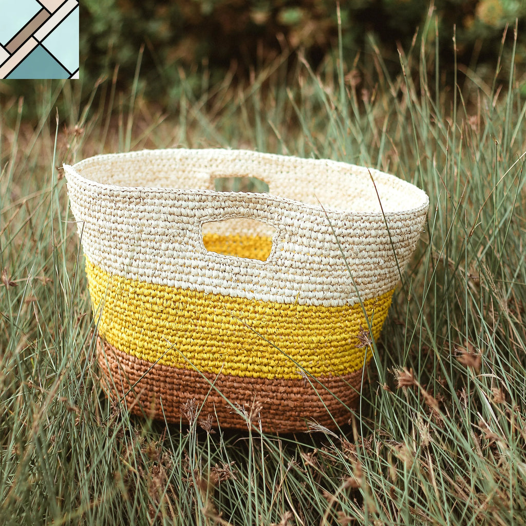 Sayan Raffia Tote Bag, in Yellow & Beige by BrunnaCo BRUNNA CO