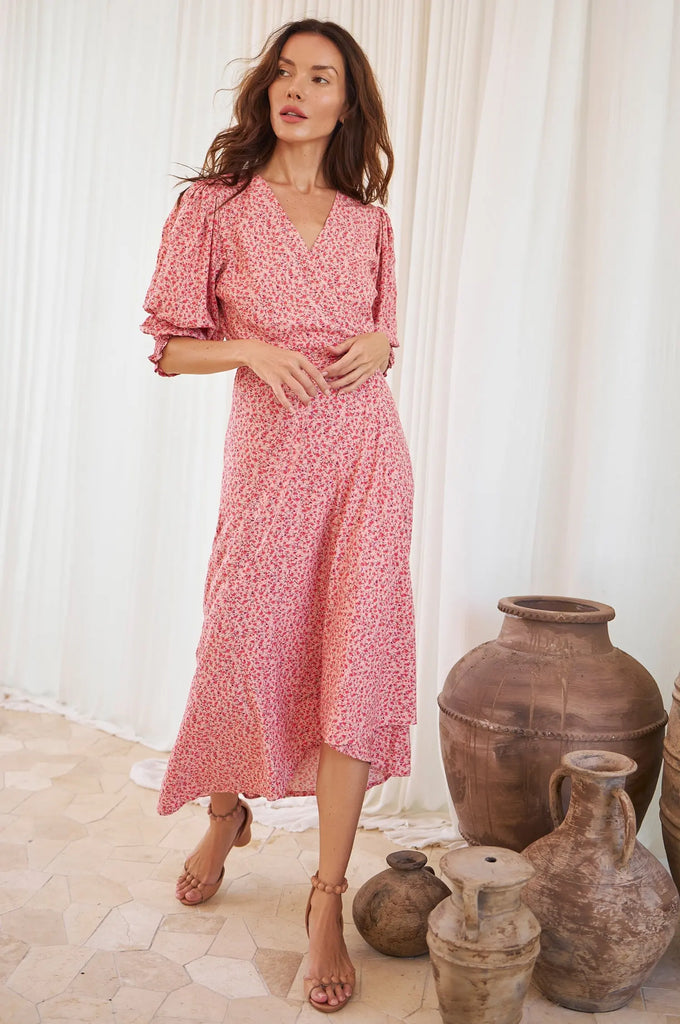 Set Sail Puff Sleeve Wrap Cotton Dress by Bali ELF Bali ELF