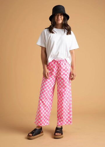 Shore Pant -  Checkerboard Neon Pink by And For Good And For Good