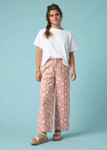 Shore Pant - Floral Escape in Baked Clay & Neon Pink by And For Good And For Good