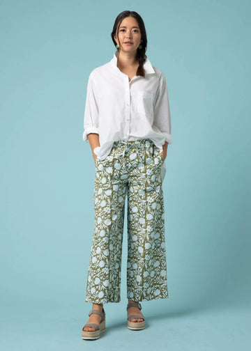 Shore Pant - Floral Escape in Olive Oil & Cerulean by And For Good And For Good