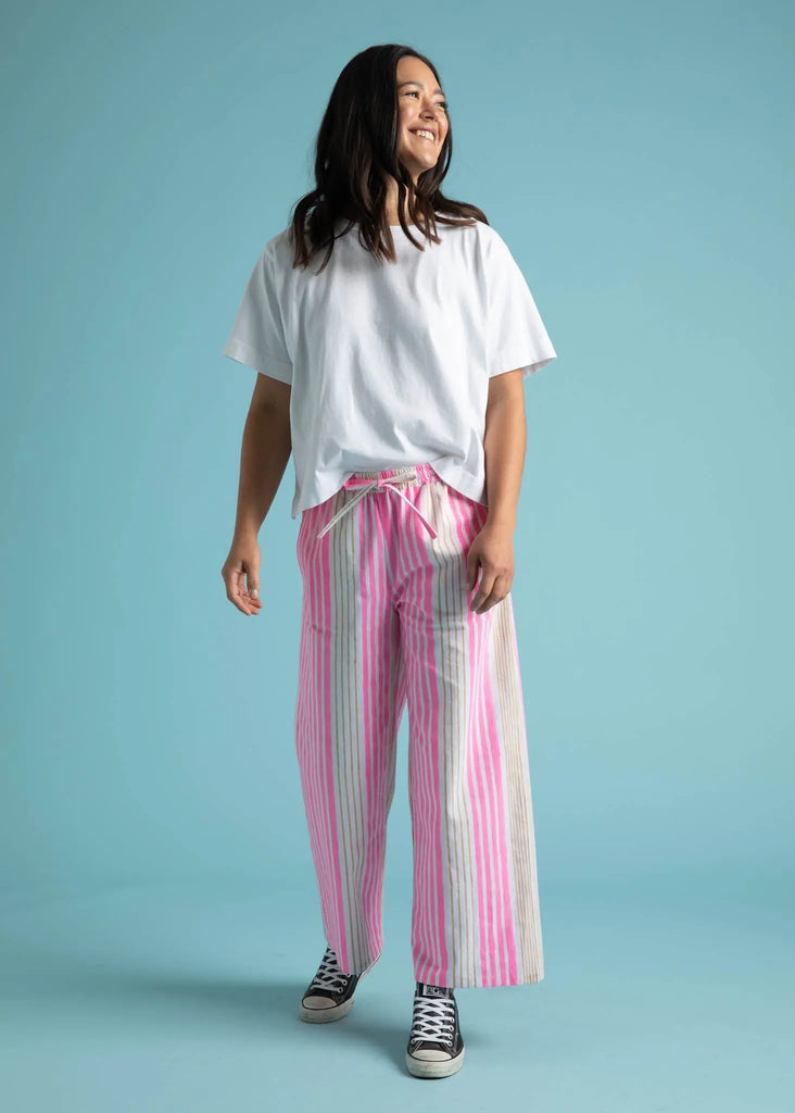 Shore Pant - Mixed Up Stripe - Baked Clay & Neon Pink by And For Good And For Good