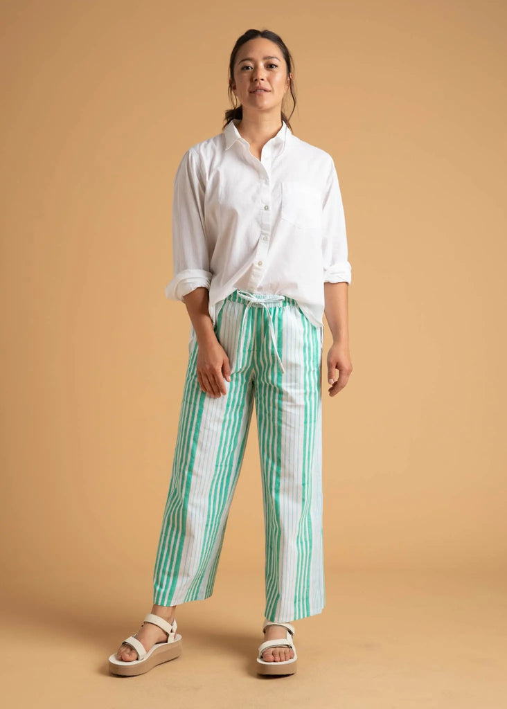 Shore Pant - Mixed Up Stripe - Seaglass & Cerulean by And For Good And For Good