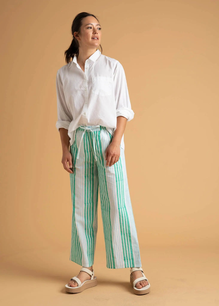 Shore Pant - Mixed Up Stripe - Seaglass & Cerulean by And For Good And For Good