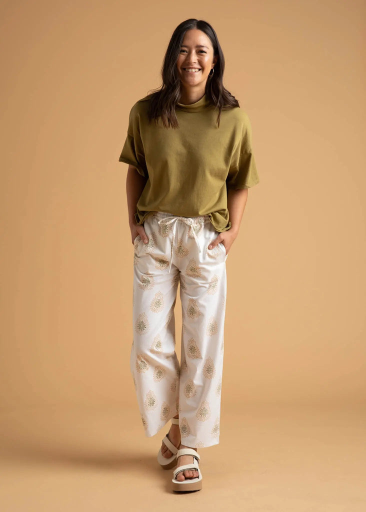 Shore Pant - Totem Paisley Baked Clay & Olive Oil by And For Good And For Good