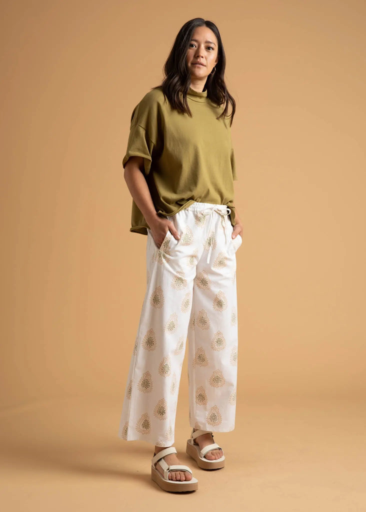 Shore Pant - Totem Paisley Baked Clay & Olive Oil by And For Good And For Good