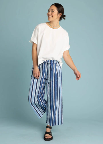 Shore Pant - Wallpaper Stripe Coastal Blue by And For Good And For Good