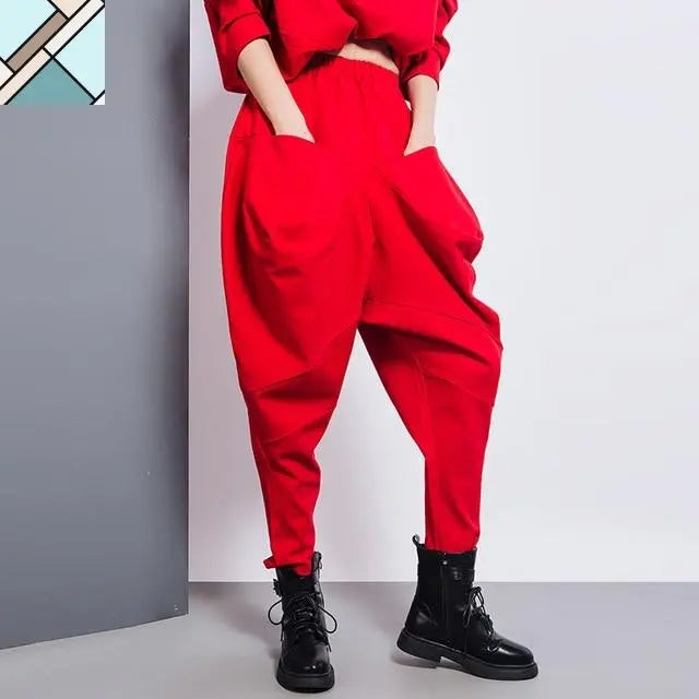 Tanaka Pocket High Waist Harem Pants - Red by Marigold Shadows MARIGOLD SHADOWS