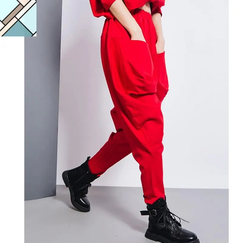 Tanaka Pocket High Waist Harem Pants - Red by Marigold Shadows MARIGOLD SHADOWS