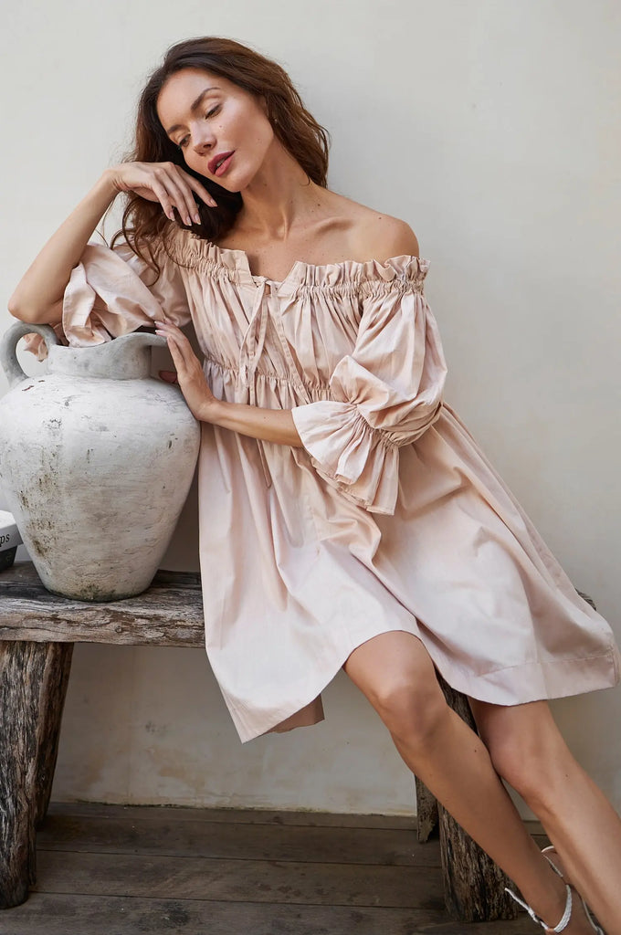 Vacay Off Shoulder Cotton Mini Dress by Bali ELF Bali ELF