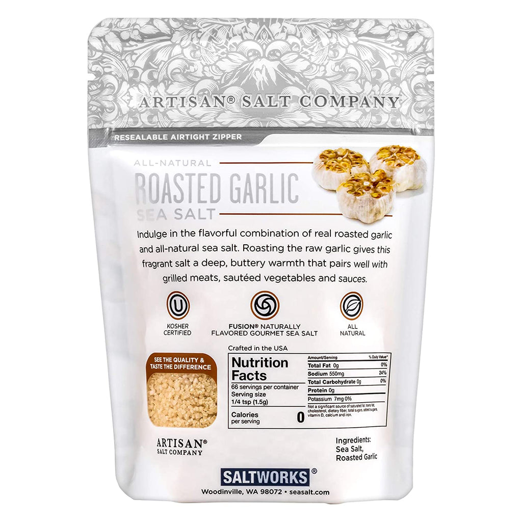 Garlic Flavored Sea Salt, Real all Natural Sea Salt Fused with Golden-brown roasted Garlic, Zip Top Pouch (3.5 oz) by Alpha Omega Imports ALPHA OMEGA IMPORTS