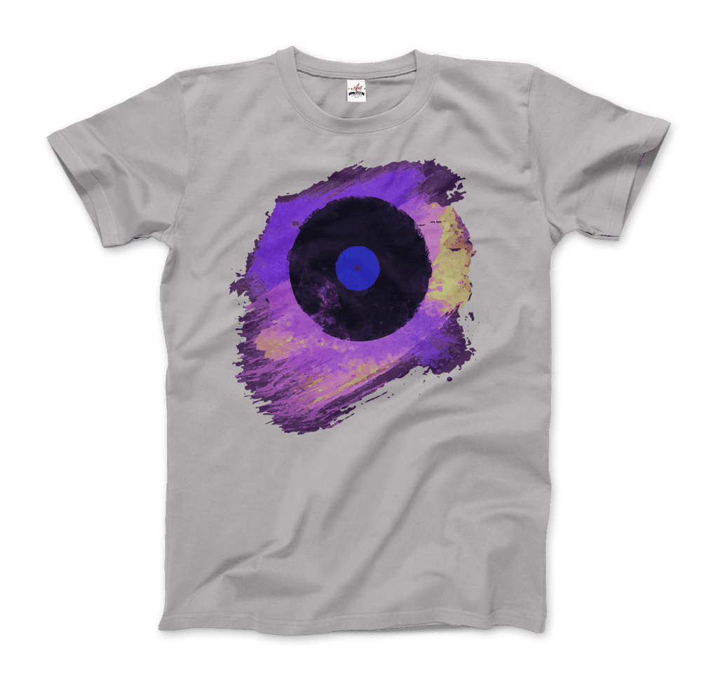 Vinyl Record Made of Paint Scattered in Purple Tones Art T-Shirt by Art-O-Rama Shop ART-O-RAMA-SHOP